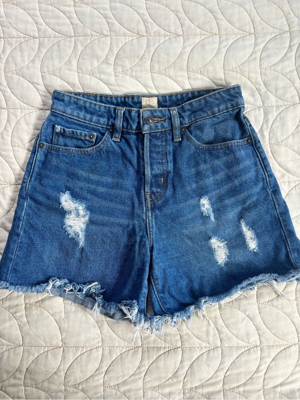 Rip Curl Distressed Denim Jean Shorts - Blue